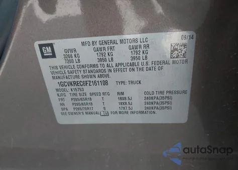 2015 Chevrolet Silverado 1500 1Lt from USA, damaged, VIN 1GCVKREC6FZ161108